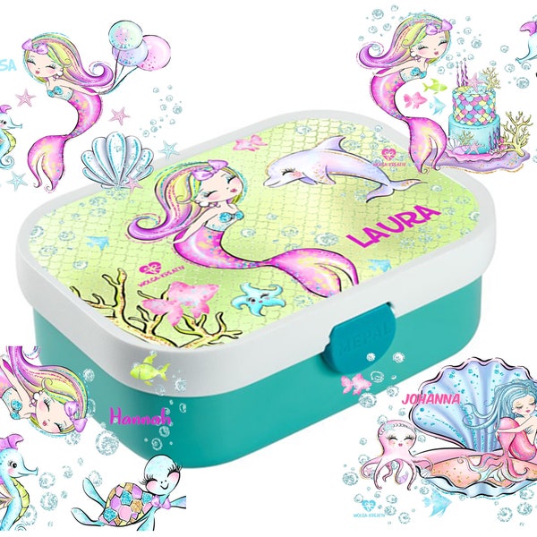 Personalisierte Mepal Campus Brotdose mit Namen Meerjungfrau Delfin Meer Kinder Mädchen Kindergarten Schule Brotbox Vesperdose