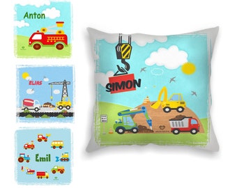 Children's pillow personalized decoration car construction site children's room children's room baby room baby girl boy decorative pillow printed with name
