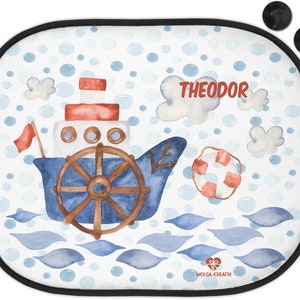 Sun protection for car sun visor children baby girl boy maritime water transport whale crab anchor with name printed personalized Schiffchen