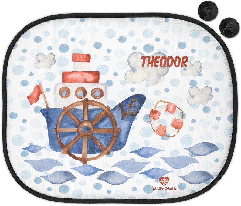 Sun protection for car sun visor children baby girl boy maritime water transport whale crab anchor with name printed personalized Schiffchen