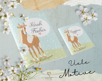 Set U-book vaccination certificate cover fox and rabbit fox family horse envelope personalized with name gift birth baptism printed
