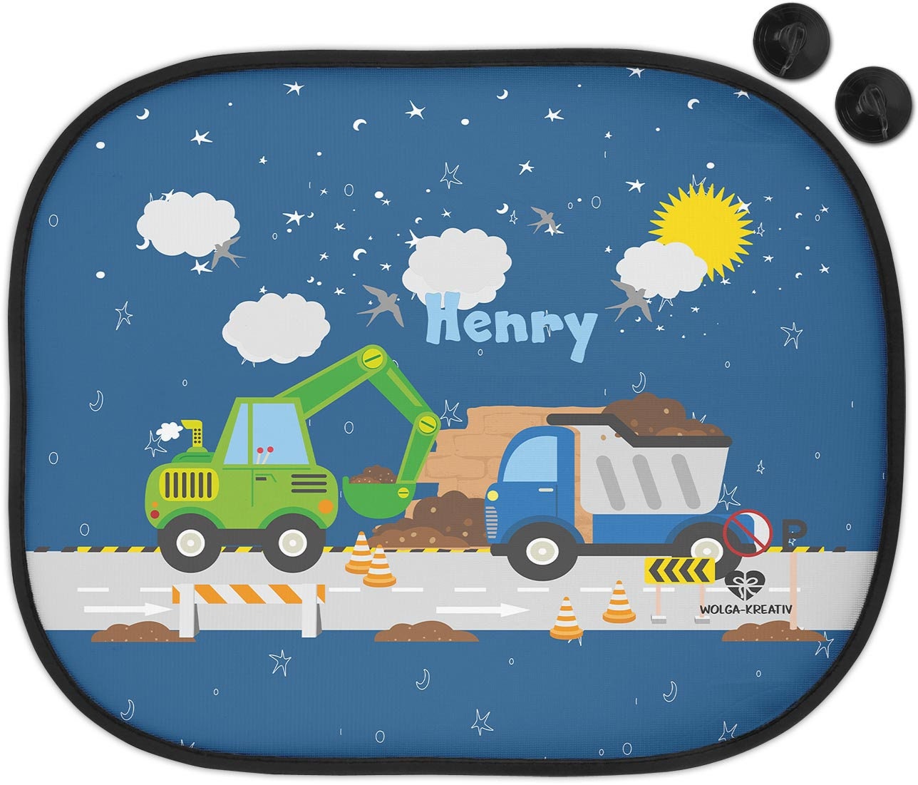 Sunshade for Car Sun Visor Children Baby Girl Boy Construction Site  Excavator Truck Construction Crane Tractor With Name-n Printed Personalized  