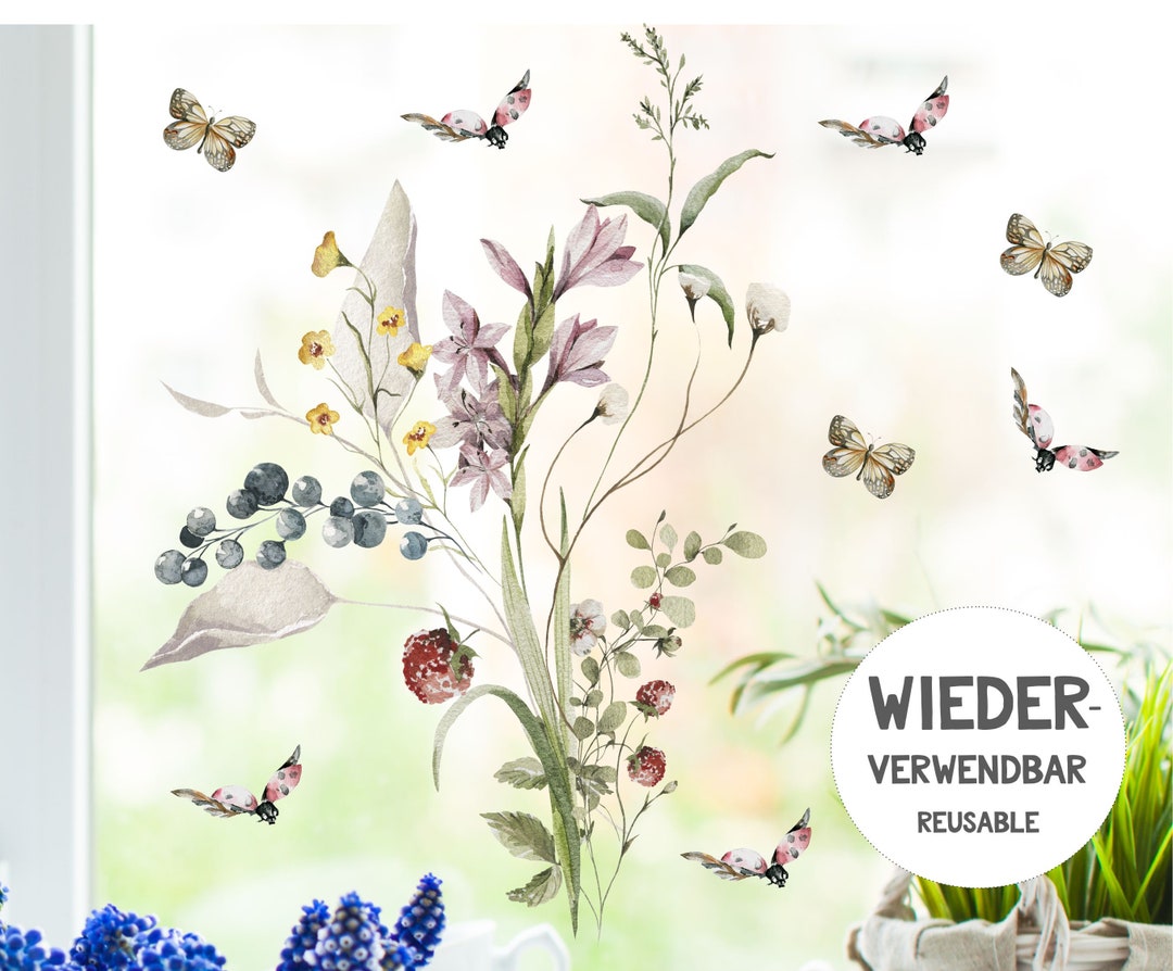 Fensteraufkleber Sonnenblumen & Bienen 30x40 Cm - Wiederverwendbar