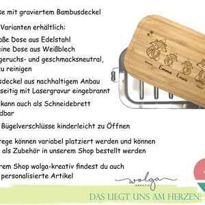 wolga-kreativ Personalisierte Brotdose aus Metall und Holz für Kinder mit Fächern und Unterteilung für Mädchen und Jungen Zug image 9