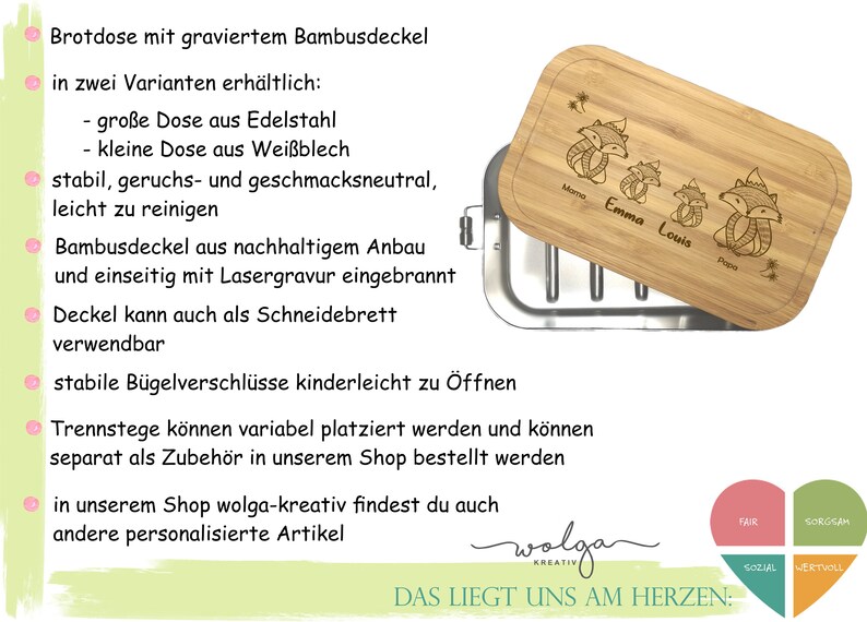 wolga-kreativ Personalisierte Brotdose aus Metall und Holz für Kinder mit Fächern und Unterteilung für Mädchen und Jungen Zug image 9