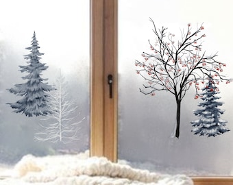 Fensterbild Advent Weihnachtsdeko Weihnachten Winter Waldtiere Waldvogel Fuchs Fensteraufkleber wiederverwendbar Fensterdeko Fensterbilder