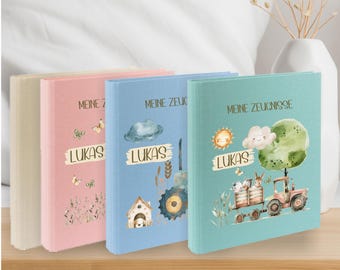 Personalized certificate folder A4 farm gift school enrollment boy & girl – linen folder with name ring binder