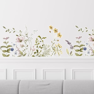 Vlies Bordüre: Pusteblume Romantische Blumenbordüre in Pastellfarben,  Optional Selbstklebend, Grundpreis 5,89 Euro/m 