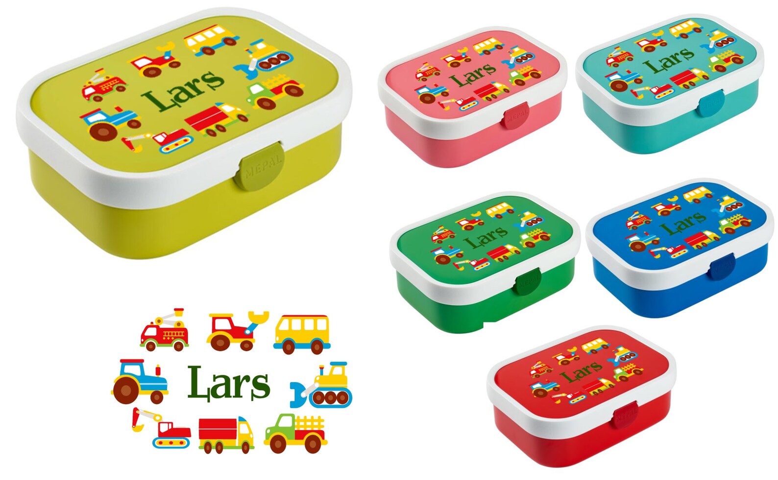 Mepal Bentobox Lunchbox - Drachendesign, Personalisierbar, 900 Ml, Blau, Mit 2 Einsätzen & Gabel