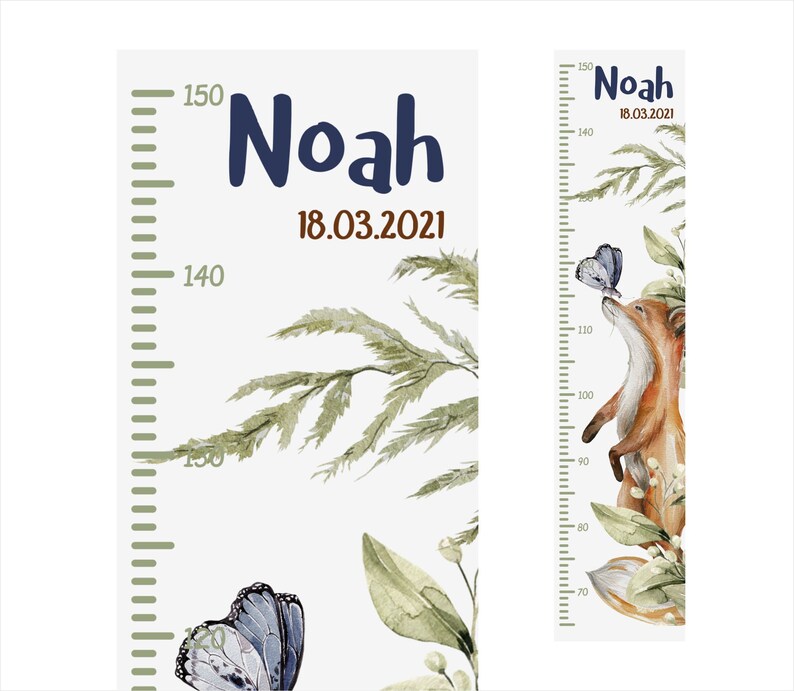 Measuring stick personalized forest animals child tape measure wall children's room fox rabbit self-adhesive with name date sticker sticker Fuchs