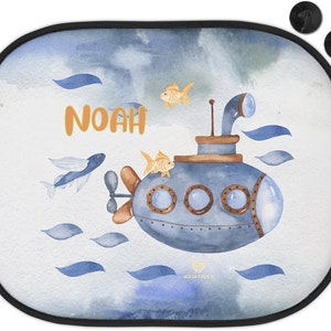 Sun protection for car sun visor children baby girl boy maritime water transport whale crab anchor with name printed personalized U-Boot