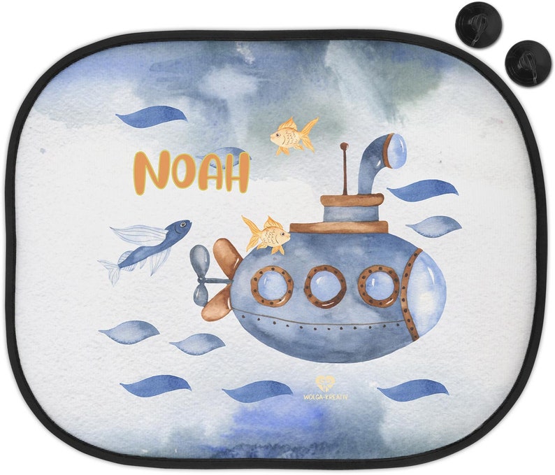 Sun protection for car sun visor children baby girl boy maritime water transport whale crab anchor with name printed personalized U-Boot