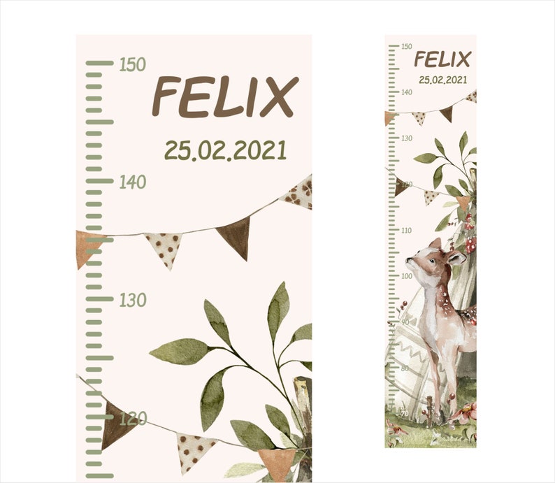 Measuring stick personalized forest animals child tape measure wall children's room fox rabbit self-adhesive with name date sticker sticker Reh