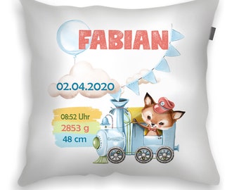 Cadeau de naissance baptême bébé coussin nom personnalisé bébé renard avec les dates de naissance cadeau de bébé pour la naissance ou le baptême avec nom