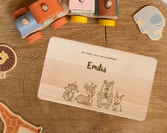 Breakfast board wooden board children baby gift engraving personalized with name forest animals