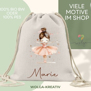 personalisierter Kinder Stoffbeutel Turnbeutel Sportbeutel Gymsack Kindergartentasche Name Schule Kindergarten Balerina Mädchen