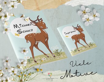 Set U-booklet vaccination certificate cover deer fawn elephant rabbit envelope personalized with name gift birth baptism printed