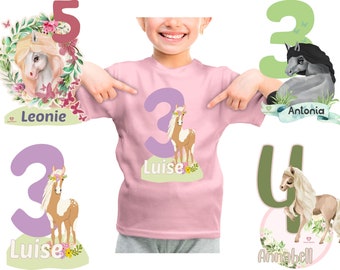 Tee shirt anniversaire chemise anniversaire personnalisé anniversaire enfant fille prénom numéro cheval poney