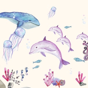 Sticker mural meuble sticker chambre d'enfant motifs maritimes baleine dauphin sticker mural sticker mural décoration chambre de bébé Delfin