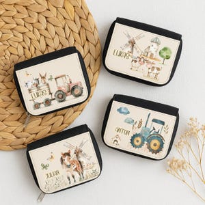 Personalisierter Kinder Geldbeutel mit Namen und Bauernhof Motiv wie Traktor Pferd oder Tiere vom Land  Jungen Mädchen Schule Kindergarten