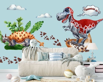 XL ensemble sticker mural meubles autocollants chambre d'enfant dinosaure à long cou T-Rex stickers muraux design mural ameublement de chambre d'enfant peintures murales bébé