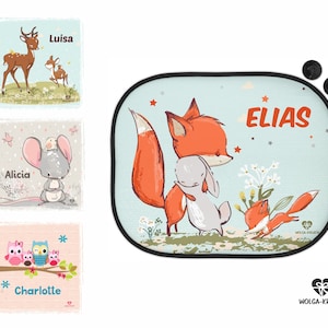 Sun protection for car sun visor children baby girl boy forest animals printed with name personalized