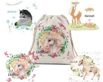 Sac en tissu, sac de sport, sac à dos, sac de sport, sac de sport, sac de maternelle, école, jardin d'enfants, cheval, jument, poney