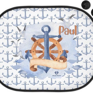 Sun protection for car sun visor children baby girl boy maritime water transport whale crab anchor with name printed personalized Anker