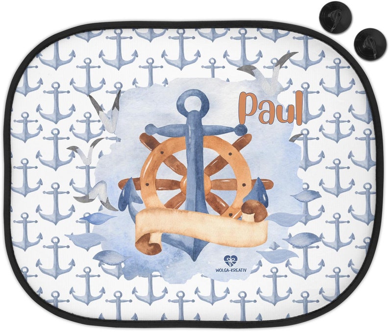 Sun protection for car sun visor children baby girl boy maritime water transport whale crab anchor with name printed personalized Anker