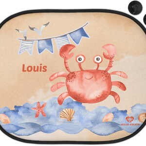 Sun protection for car sun visor children baby girl boy maritime water transport whale crab anchor with name printed personalized Krebs