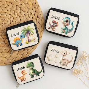 Personalisiertes Kinder Portemonnaie mit Dinosaurier Motiv und Namen ideal für Jungen oder Mädchen als Geschenk für Schule oder Kindergarten