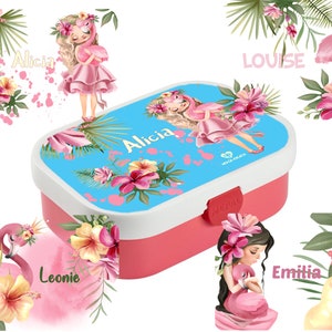 Personalized Mepal Campus Lunch Box with Name Flamingo Tropical Jungle Girls Nursery School Lunch Box Lunch Box