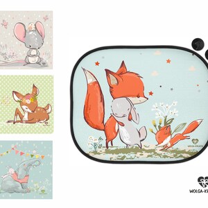 Sun protection for car sun visor double pack children baby girl boy rabbit fox mouse deer elephant double pack image 1