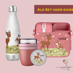 Personalized Bento Mepal lunch box thermo drinking bottle yoghurt cup lunchpot with name deer break set for school and kindergarten