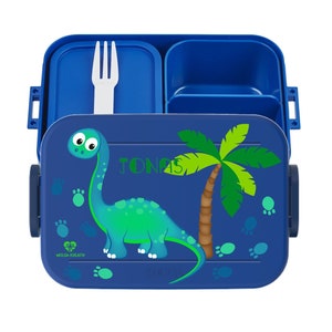 Boîte à lunch Bento Mepal personnalisée, bouteille thermique, tasse de yaourt, pot à déjeuner avec nom, ensemble de pause dinosaure à long cou pour l'école et la maternelle Bento Dose