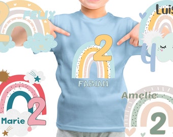 Tee shirt anniversaire chemise anniversaire personnalisé anniversaire enfant fille ou garçon prénom numéro arc en ciel