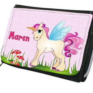 Portefeuille pour enfants, porte-monnaie, portefeuille, fille licorne avec nom-n imprimé personnalisé Einhorn rosa