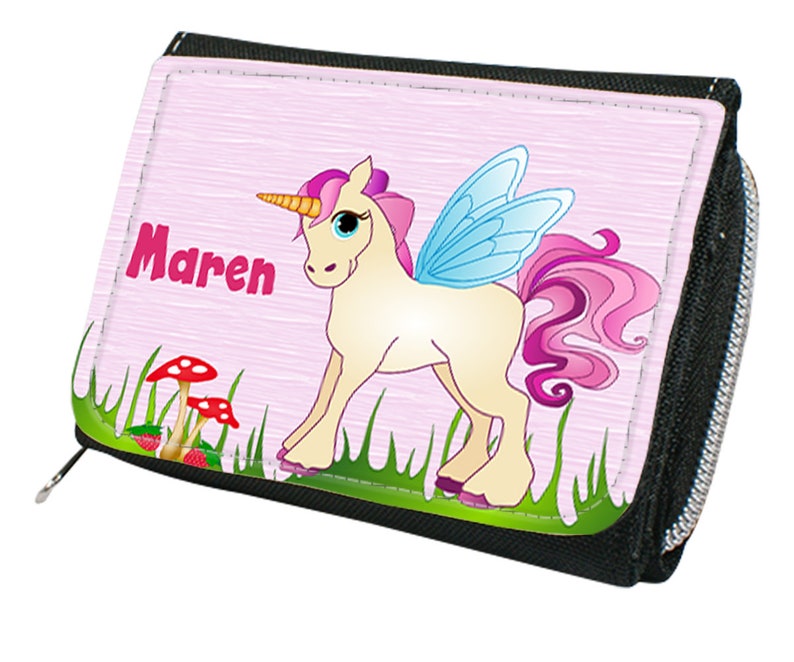 Portefeuille pour enfants, porte-monnaie, portefeuille, fille licorne avec nom-n imprimé personnalisé Einhorn rosa