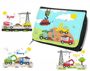 Children's wallet purse construction site excavator tractor car truck boy girl with name personalized printed