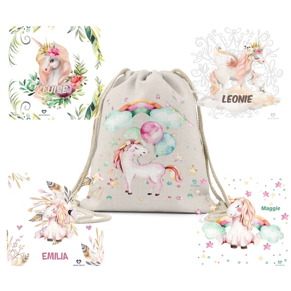 Stoffbeutel Turnbeutel Rucksack Sportbeutel Gymsack Kindergartentasche Schule Kindergarten Einhorn Pegasus