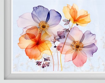 Spring window picture window sticker window decal abstract flowers spring summer reusable