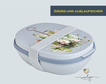 personalized lunch box bowling box large printed with desired name motif water lily for adults with compartments leak-proof