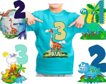 Tee shirt anniversaire chemise anniversaire personnalisé anniversaire enfant fille ou garçon prénom numéro dino dinosaure