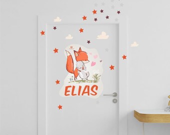 Autocollant de porte panneau de porte avec nom chambre d'enfant lapin renard cerf souris animaux de la forêt personnalisé nom désiré design mural ameublement peintures murales