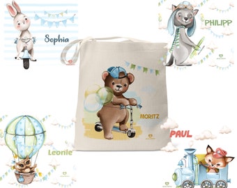 Children's bag fabric bag personalized with name for children bear fox rabbit owl girl boy kindergarten school