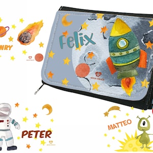 Kinder Geldbörse Geldbeutel Portemonnaie Weltraum Space Astronaut Alien Raumschiff Komet Junge Mädchen mit Name-n personalisiert bedruckt