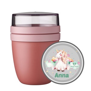 Personalisierte Bento Mepal Brotdose Fächer Thermo Trinkflasche Joghurtbecher Lunchpot mit Namen Einhorn Regenbogen Pausenset Schule Kita Lunchpot