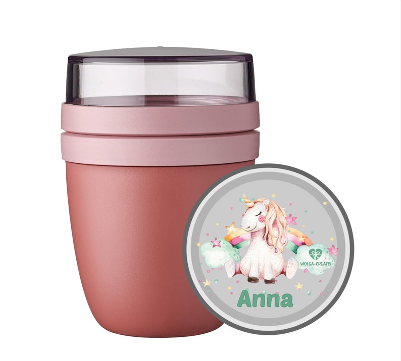 Boîte à lunch Bento Mepal personnalisée, bouteille thermique, tasse de yaourt, pot à déjeuner avec nom licorne arc-en-ciel, ensemble de pause pour l'école et la garderie image 6