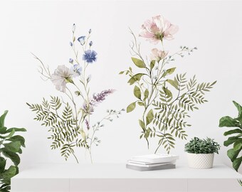 Tatouage mural sticker mural fleurs de forêt fleurs fleurs sauvages fleurs de prairie été printemps fleur vrille design mural salon cuisine chambre d'enfant couloir