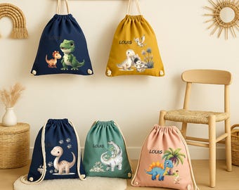 Personalized gym bag laundry bag dinosaur children's dino sports bag boy girl daycare fabric bag with name kindergarten
